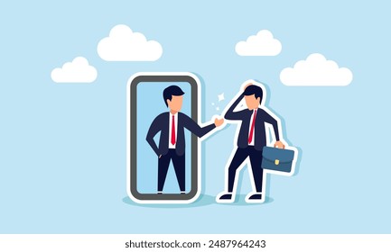 Self esteem and self care believe in yourself, boost confidence, and respect your strong attitude, concept of A frustrated businessman looks in the mirror as his shadow encourages his confidence