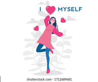 Self esteem. I love myself. Vector illustration for web banner, infographics, mobile. Personal confidence persons. Self respect.