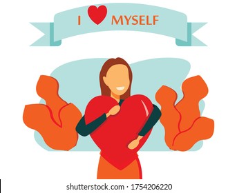 Self esteem vector illustration. Flat tiny personal confidence persons concept. Psychological mindset and life attitude as pride, appreciation and acceptance feeling. Mental and moral self respect.