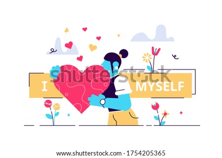 Self esteem vector illustration. Flat tiny personal confidence persons concept. Psychological mindset and life attitude as pride, appreciation and acceptance feeling. Mental and moral self respect.