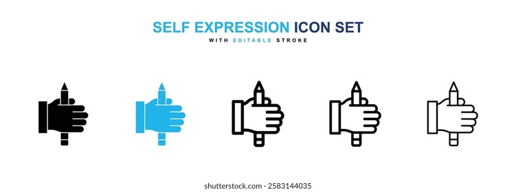 Self expression icons vector collection in black and blue colors on white background