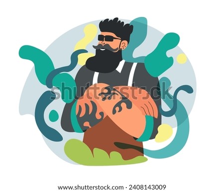 Self expression and personal fashion, isolated hipster male personage wearing sunglasses. Bearded character with moustache. Modern cool guy with stylish haircut. Vector in flat style illustration