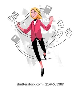 Selbstwachstum Konzept Vektorgrafik Idee für Landing Page Template, persönliche Entwicklung Fortschritte Etappen, Erreichen von Karrierezielen und Erfolg, Ehrgeiz und potenzielle Leistung.  handgezeichnet 