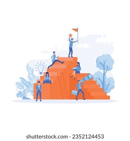 Self growth and personal development concept. Ambition ladders and potential accomplishment vision for future, flat vector modern illustration