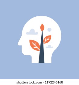 Self Growth, Potential Development, Motivation And Aspiration, Mental Health, Positive Mindset, Mindfulness And Meditation Concept, Esteem And Confidence, Pursuit Of Happiness, Inner Peace Vector Icon