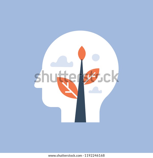 Self growth, potential development, motivation and\
aspiration, mental health, positive mindset, mindfulness and\
meditation concept, esteem and confidence, pursuit of happiness,\
inner peace vector icon