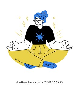 Self Growth with Woman Character Meditating in Yoga Pose Engaged in Personal Development and Improvement Vector Illustration