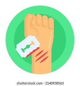 A Self Harm Behavior, Autoaggression Flat Round Icon 

