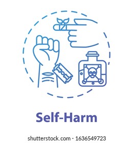 Self Harm Concept Icon. Masochism. Self-injury And Substance Abuse. Personality Disorder. Mental Illness Idea Thin Line Illustration. Vector Isolated Outline RGB Color Drawing