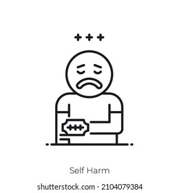 Self Harm Icon. Outline Style Icon Design Isolated On White Background