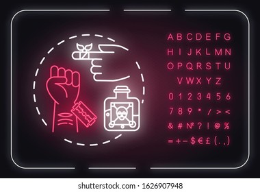 Self Harm Neon Light Concept Icon. Masochism. Personality Disorder Idea Thin Line Illustrationidea. Outer Glowing Sign With Alphabet, Numbers And Symbols. Vector Isolated RGB Color Illustration