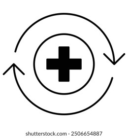 Eigenheilungseigenschaften - Symbolentwurf. Stellt die selbstheilende Oberfläche, die automatische Heilung, die Schadensbehebung und die Oberflächenreparatur dar. Vektorsymbol.