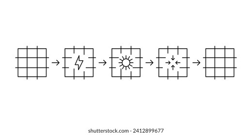 Tecnología de autocuración, mecanismo de recuperación de materiales, icono de línea. Regeneración de tejidos cortados y dañados. Ilustración del vector