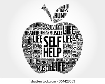 Self Help apple word cloud, health concept