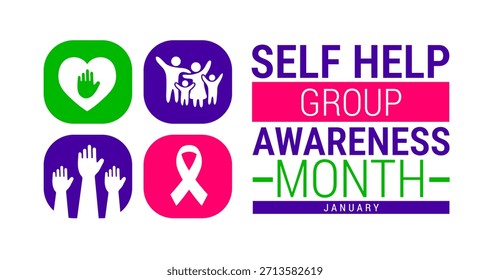 Self Help Group Awareness Month background, banner, card or poster design template is observed every year during January, to raise awareness about the mission. Vector illustration.