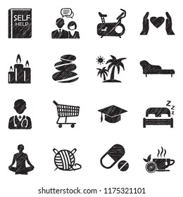 Self Help Icons. Black Scribble Design. Vector Illustration.