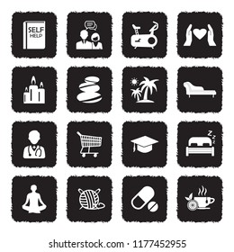 Self Help Icons. Grunge Black Flat Design. Vector Illustration. 