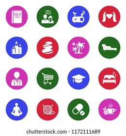 Self Help Icons. White Flat Design In Circle. Vector Illustration. 