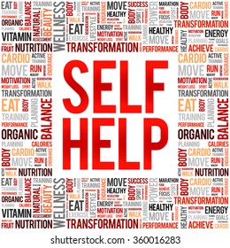Self Help word cloud background, health concept