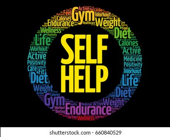 Self Help word cloud collage background, health concept