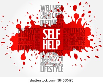 Self Help word cloud, health cross concept
