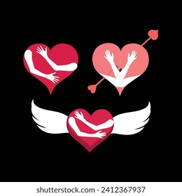 Self hugging line icon, Love yourself, cute cartoon heart character hug. Heart for love, affection, care, relationships, special days concept. Awakening positive emotions inside us.