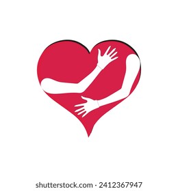 Self hugging line icon, Love yourself, cute cartoon heart character hug. Heart for love, affection, care, relationships, special days concept. Awakening positive emotions inside us.