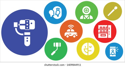 self icon set. 9 filled self icons.  Collection Of - Selfie, Esteem, Mind control, Selfie stick, Mental disorder, Autonomous car, Vending machine, Stick