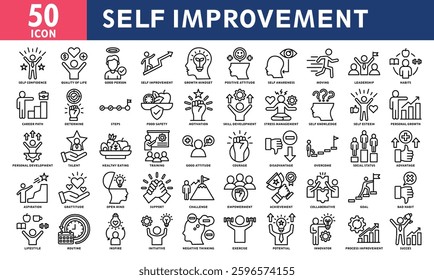 Self Improvement Icon Set Collection. Simple Black Line Vector.