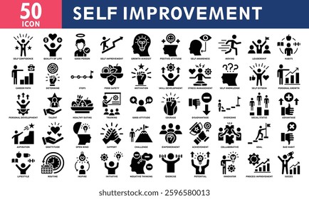 Self Improvement Icon Set Collection. Simple Black Glyph Vector.