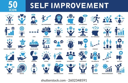 Self improvement icon set collection. Simple color fill vector.
