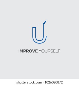 Self Improvement Logo. U Letter Logo. Personal Growth Icon. Ladder Icon. Success Logo