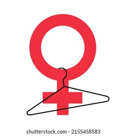 Self Induced Abortion - Sex And Gender Symbol Of Woman And Female With Coat Hanger. Vector Illustration Isolated On White.