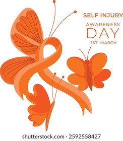 Self injury awareness day vector illustration. Let's care about the people around us. March 1st. Butterfly vector. 