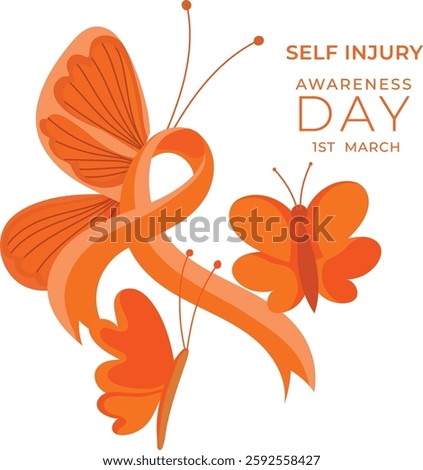 Self injury awareness day vector illustration. Let's care about the people around us. March 1st. Butterfly vector. 