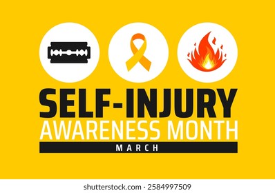 Self Injury Awareness Month background banner or poster design template. observed every year in March. Holiday concept. Use to any Template, card, poster, placard, template.