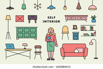 Self interior furniture icons. Solution Manager for Interior Design. flat design style minimal vector illustration.