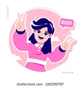 Self Introduction Cute Girl Cartoon Character Illustration