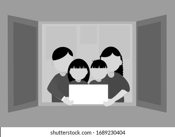 Self isolated vector image In the house Is the management of the outbreak of the CORONA virus, COVID-19 is to avoid contact with others to limit the spread of the disease.