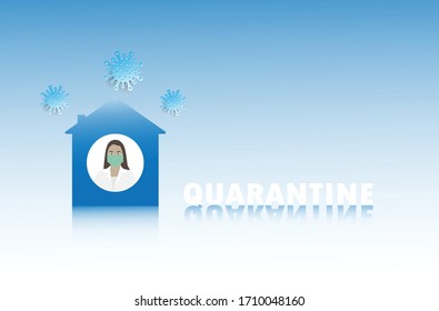 Self isolation concept. Young girl working from home during Covid-19. All stay at home. Self-isolate from a pandemic.