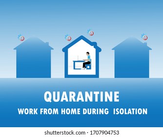 Self isolation concept. Young man  working from home during Covid-19. All stay at home. Self-isolate from a pandemic. 