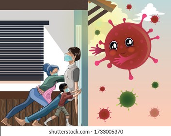 self isolation cute corona virus illustration 