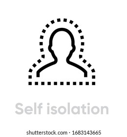 Self Isolation Epidemic Icon. Editable Line Vector. The Bust Element Of A Person Is Bounded Inside A Dotted Curve Outline. Single Pictogram.