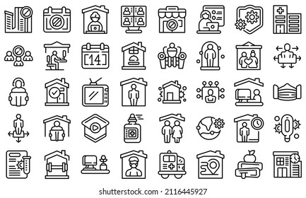 Self isolation icons set outline vector. Home house. Work safe