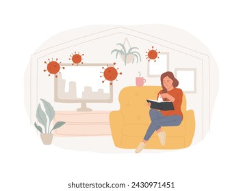 Self isolation isolated concept vector illustration. Coronavirus outbreak worldwide, isolation during pandemic, self quarantine rules, stay safe at home, social distancing vector concept.