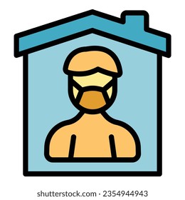 Vector de contorno de icono de máscara de autoaislamiento. Hogares. Plano de color corona