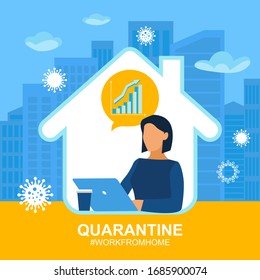 Self isolation from a pandemic.  Working from home during Covid-19 concept. 
Stay at home. Remote work from home during quarantine.
Flat poster for hospitals, medical facilities. Vector