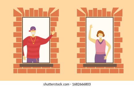 Self isolation from a pandemic.Coronavirus - staying at home (self-isolation).Pandemic of coronavirus and social distancing.Stay at home on self quarantine to stop virus spread.Vector illustration.