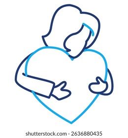 Self Kindness icon represented by hug the heart Dual Line style.