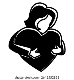 Self Kindness icon represented by hug the heart Black Filled style.